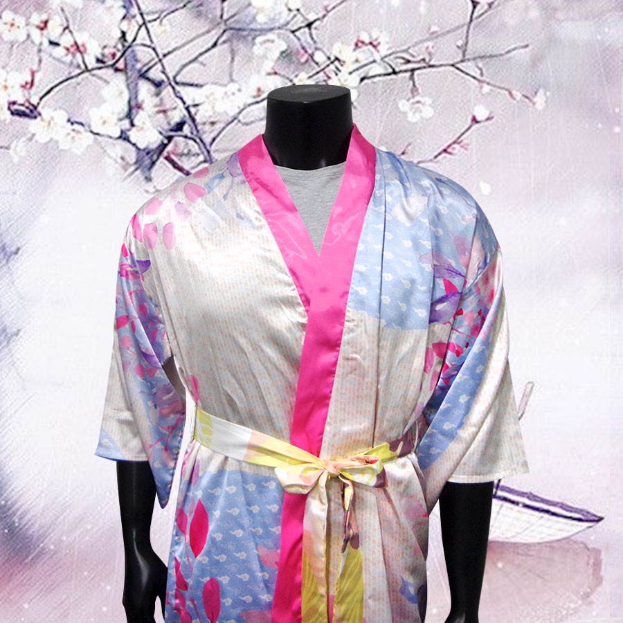 Áo Yukata Nhật Bản họa tiết LÁ HỒNG, nữ, form ngắn, shop REAFIVE