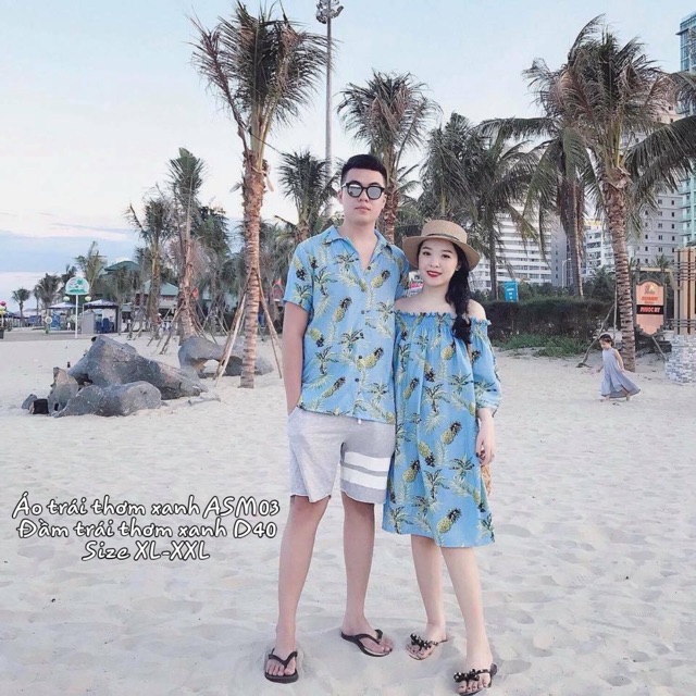 Bigsize Set đầm + áo sơ mi trái thơm xanh