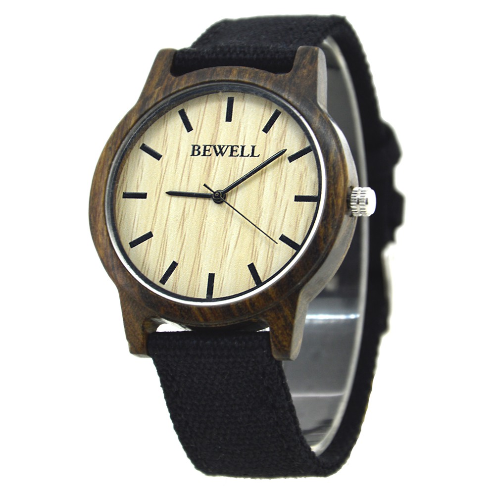 Đồng hồ đeo tay nam Vỏ gỗ ngựa vằn, đai vải tre bewell mã ZS-W134A
