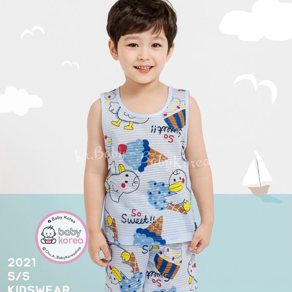 Bộ quần áo cotton giấy sát nách cho bé trai 10kg đến 40kg chất mềm nhẹ siêu mát Hàn Quốc thời trang trẻ em BABY KOREA