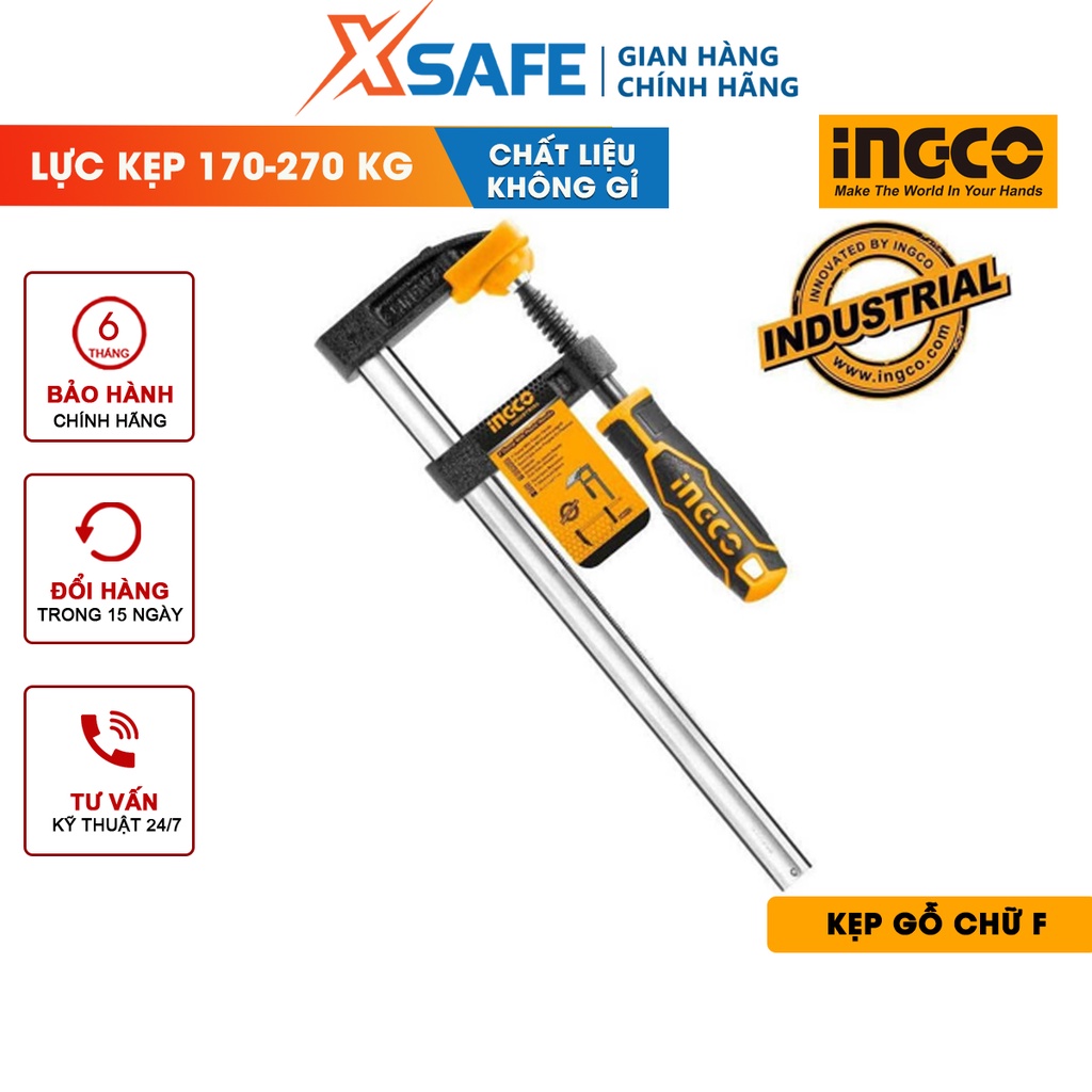Kẹp gỗ chữ F INGCO thiết kế chắc chắn, dễ dàng xiết hoặc vặn gia công nguyên khối, độ chắc chắn và chịu lực tốt
