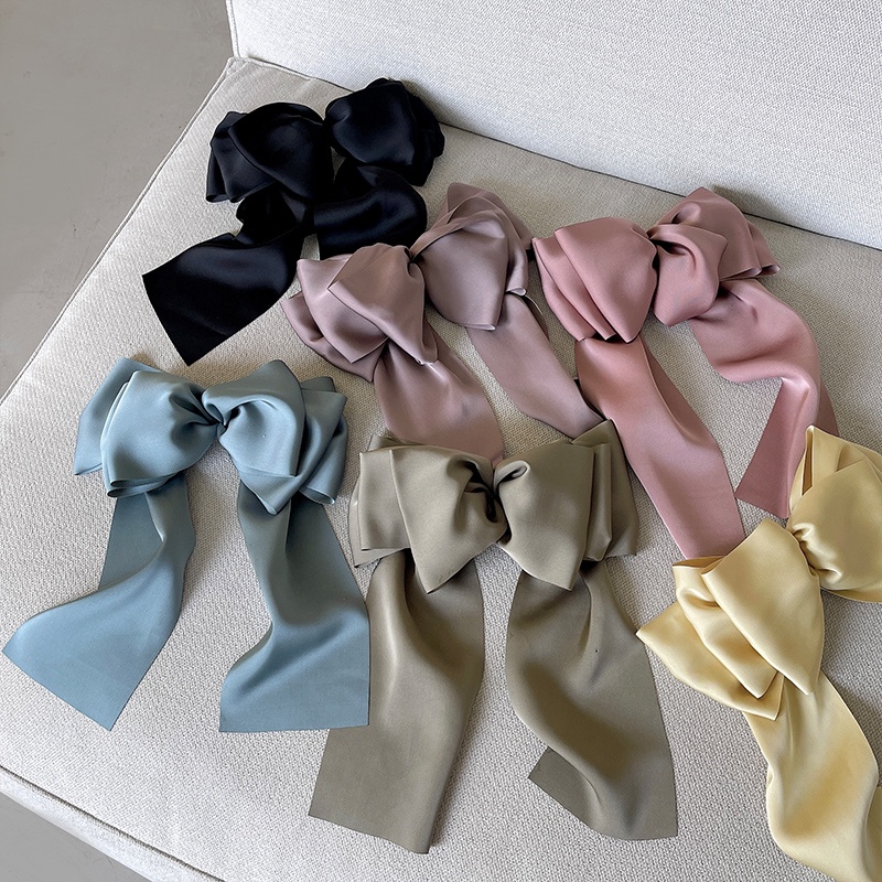 Kẹp Tóc Nơ Ruy Băng Nhiều Lớp Màu Đen Phong Cách Pháp Thời Trang Mùa Xuân Cho Nữ
