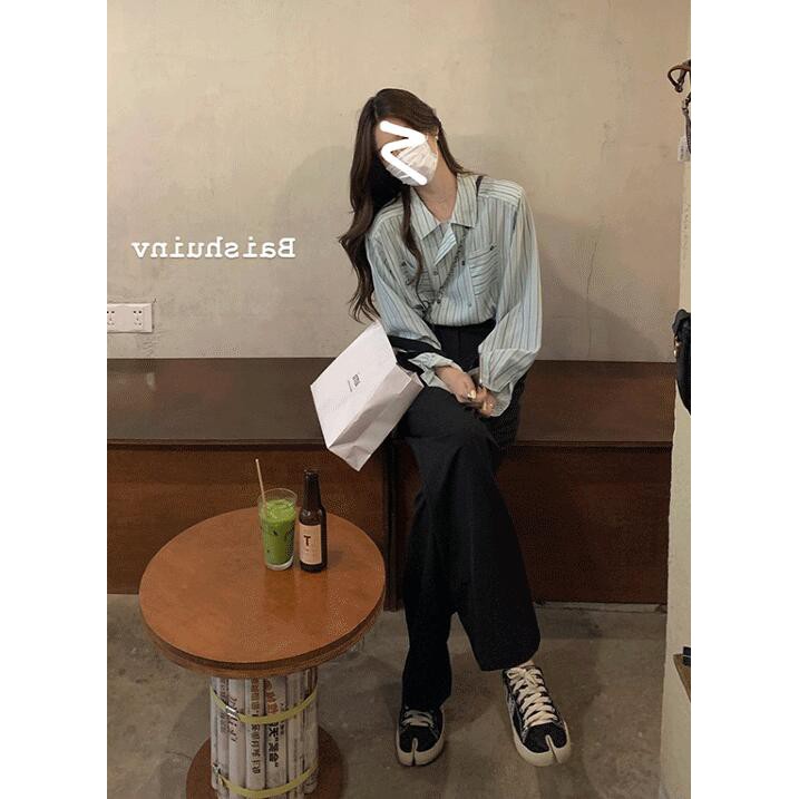 Áo sơ mi kẻ sọc dáng rộng thời trang Hàn Quốc cho nữ 2021
