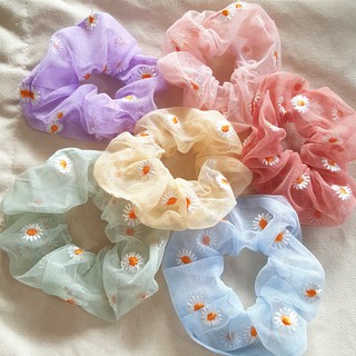 Dây Buộc Tóc Scrunchies Vải Voan Hoa Cúc- DT14