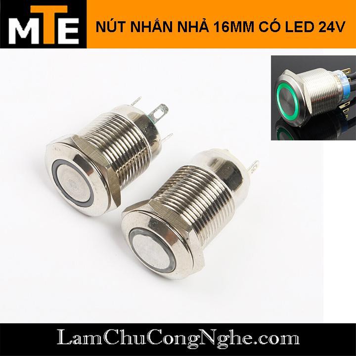 Nút nhấn nhả chống nước có led 16mm 24V