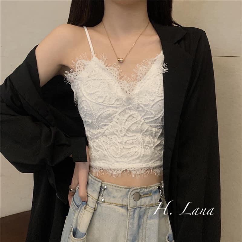(Mới) ÁO BRA REN THỪNG lưng thun đen trắng nữ