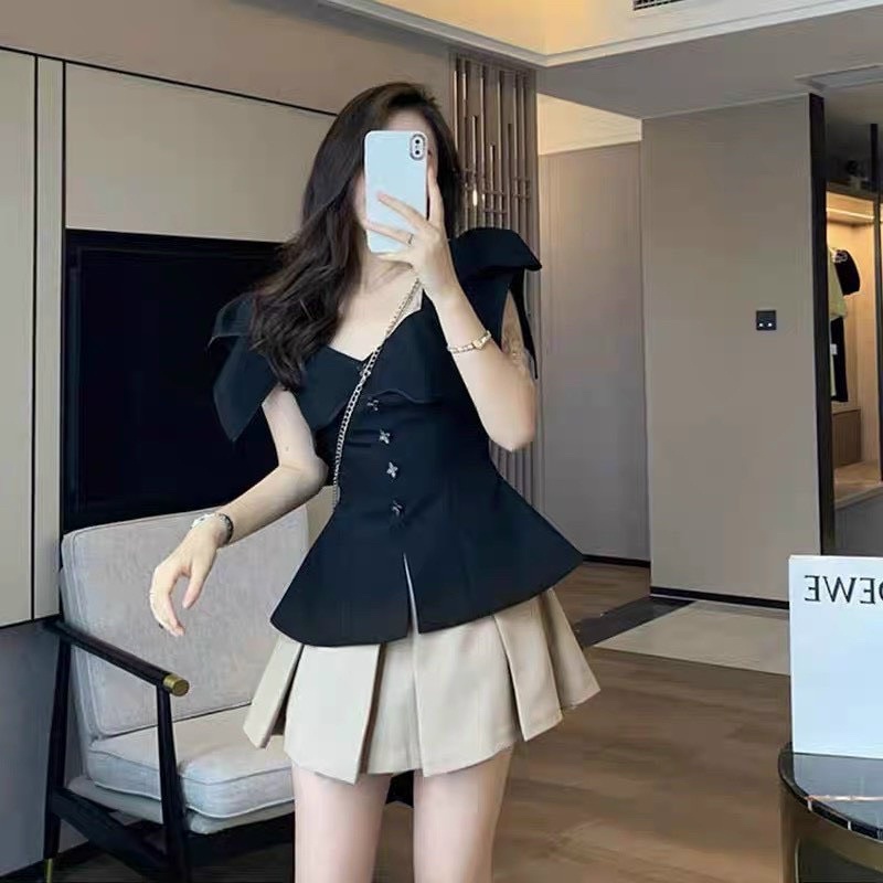 Set áo cổ U  mix cv ziz zac siêu xinh