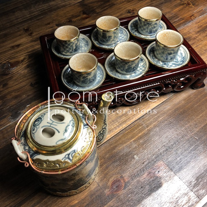 Ấm trà Bát Tràng dáng tích men rạn giả cổ bọc đồng