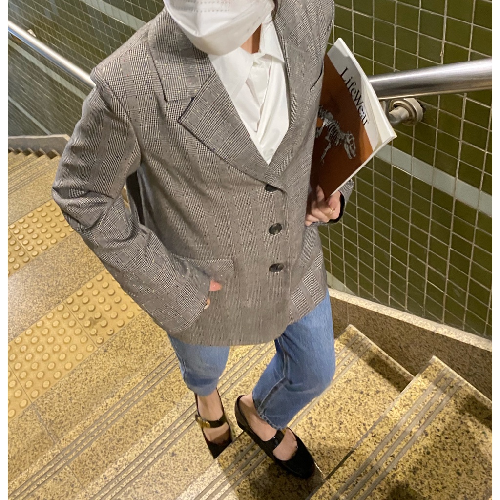 CHARLOTTE BLAZER - áo blazer kẻ thanh lịch trung tính kẻ ghi xám