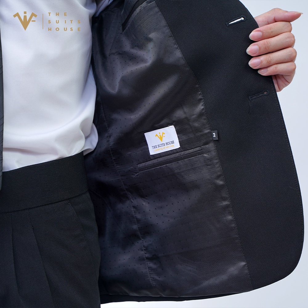 Bộ vest nam áo blazer suits quần tây đen 2 khuy, form ôm, satorial, vải WOOL The Suits House