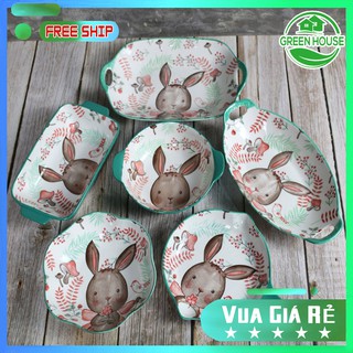Green House - Set Bát Đĩa Hình Thỏ, Bát đĩa ăn cơm ăn mì decor bàn ăn dễ thương