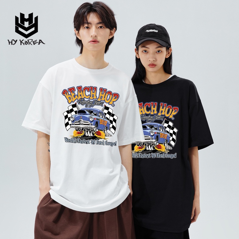 Áo Thun Tay Lỡ Form Rộng 100 Cotton HY Korea Nam Nữ In Hình Beach Hop 422.