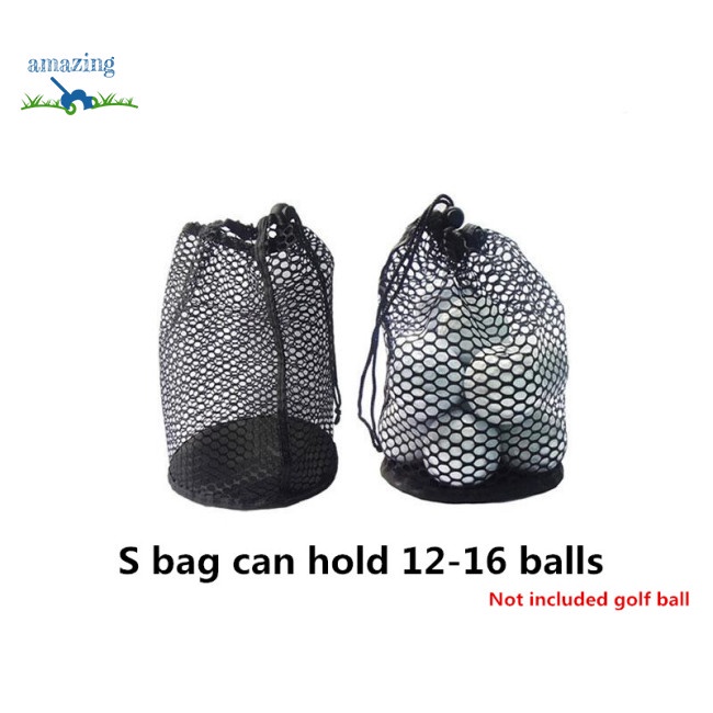 Túi Lưới Nylon Màu Đen Đựng Bóng Golf 16/32/56 Có Dây Rút Tiện Dụng
