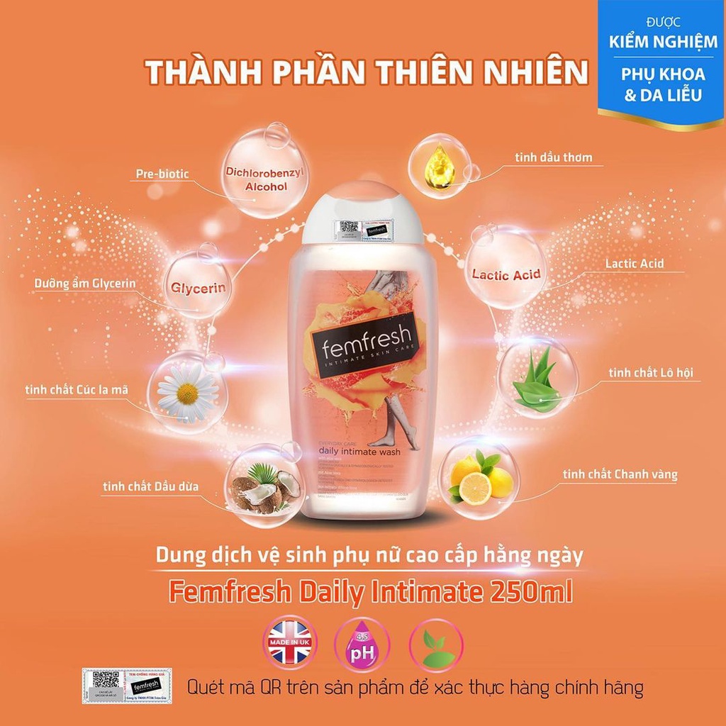 Dung Dịch Vệ Sinh Phụ Nữ Femfresh,Sạch Thơm Suốt Ngày Dài Femfresh 250ml Anh Quốc