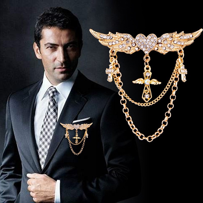 Dây cài ngực áo c179 thiết kế hình vương miện phong cách Anh Quốc dành cho nam