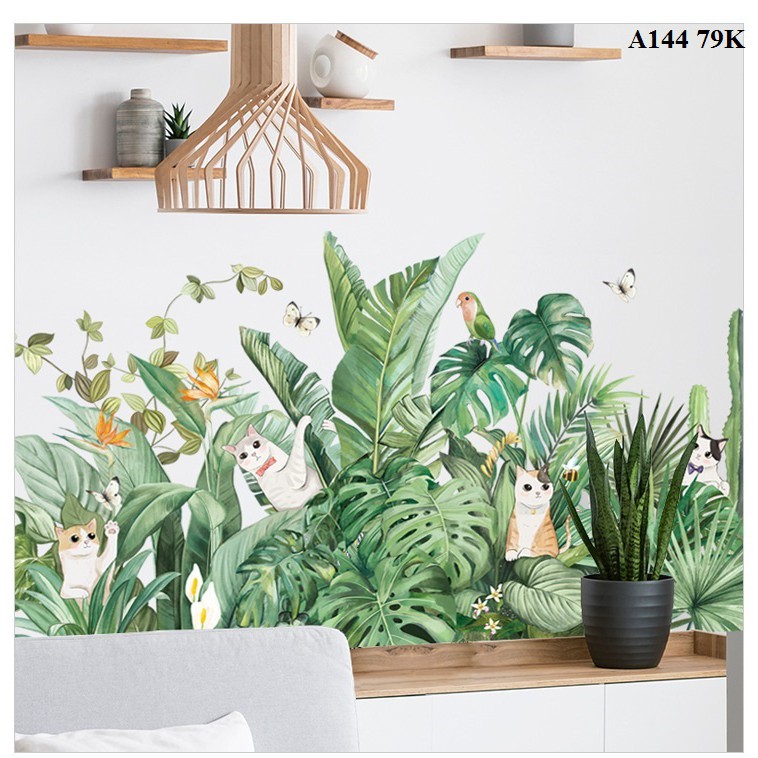 Decal dán tường mèo lùm cây A21 phong cách Bắc Âu