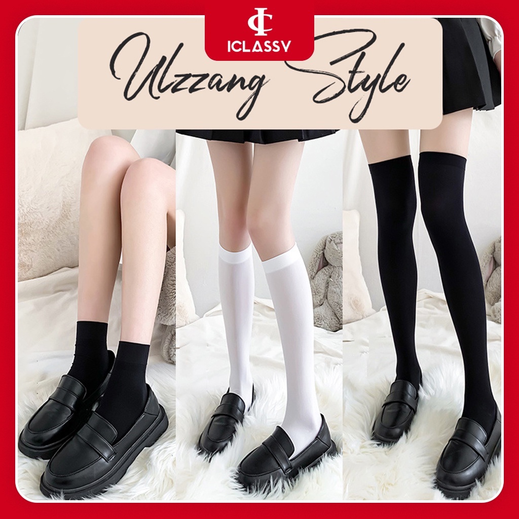 Tất Lolita Dáng Cao Cổ Trơn Basic Nhiều Kích Cỡ Co Giãn Tốt Ulzzang Vintage Phong Cách Hàn Quốc - Iclassy_Shoes