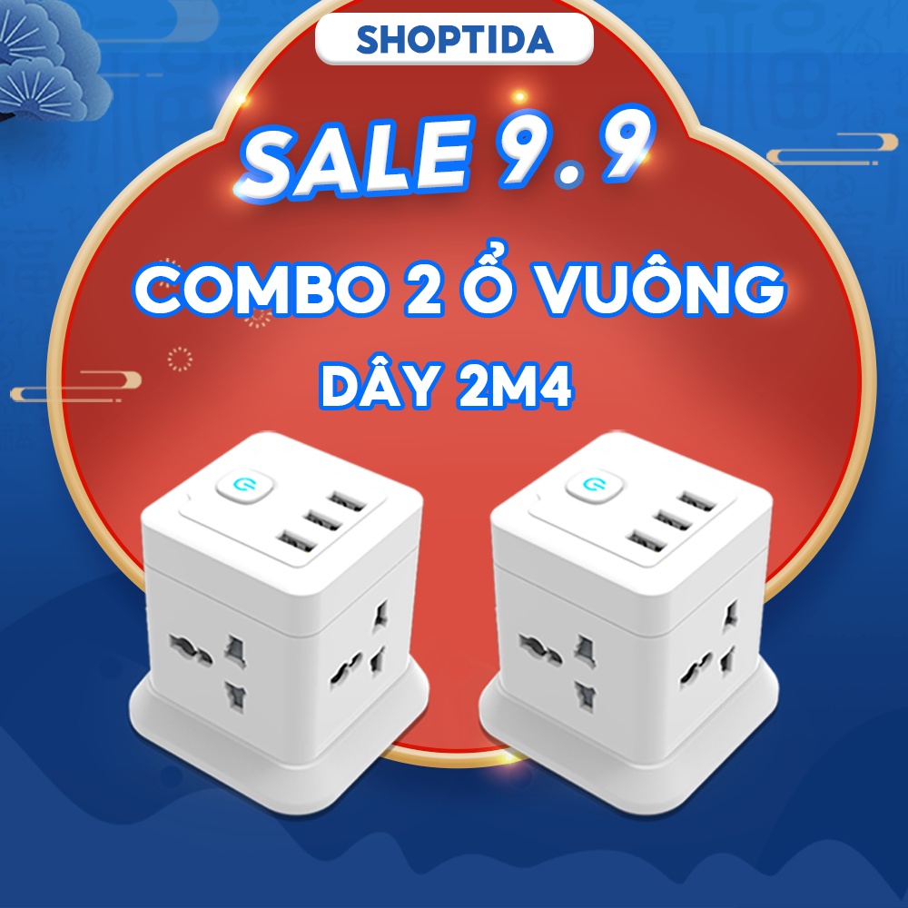 Combo 2 Ổ Cắm Điện Đa Năng CubeZ Shoptida 3 cổng USB sạc tối đa 12W và 4 Ổ Điện chịu tải 2500W Dây nối dài 2.4M