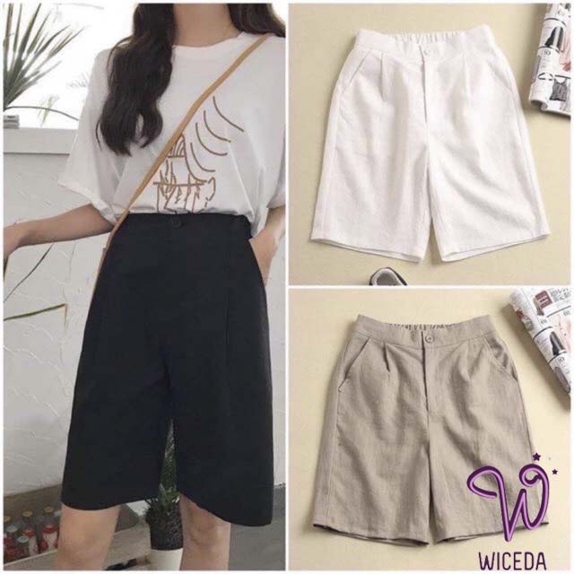 Quần lửng nữ ngố đũi đẹp ống rộng lưng cao,quần đùi nữ chất đũi tự nhiên nhẹ mát  khóa thật WICEDA QS350 | BigBuy360 - bigbuy360.vn