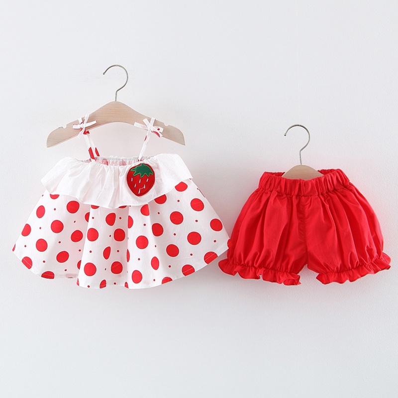 Set Đồ Mùa Hè 2 Món Gồm Áo + Quần Ngắn Chấm Bi Thời Trang Cho Bé