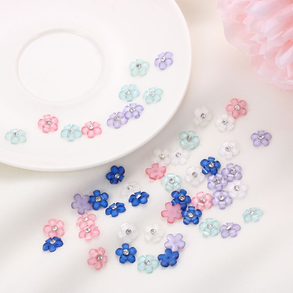 [Hàng mới về] Set 10 đá trang trí móng nghệ thuật tự làm hình hoa 3D 5 màu sắc lấp lánh