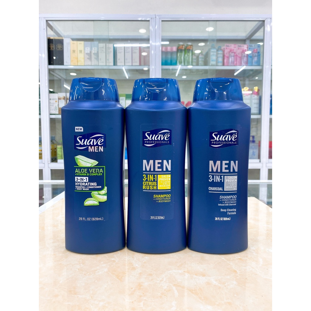 Sữa Tắm Gội Xả Cho Nam SUAVE MEN 3IN1 USA 828ML Mẫu Mới