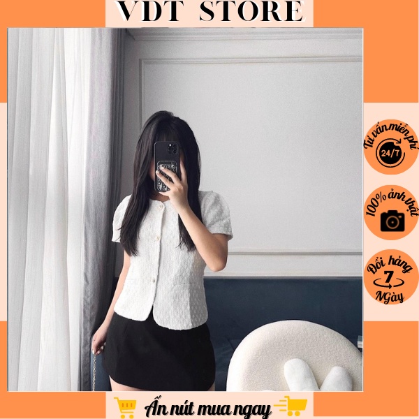 Áo dạ tweed cộc tay - Áo dạ tweed dáng ngắn phối đồ