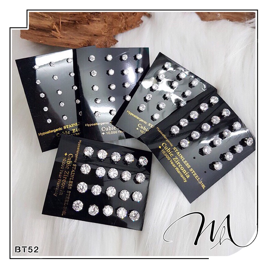 Bông tai nam nữ unisex khuyên nụ đá trắng đá đen nhiều size Titan không gỉ - 1 Cặp - Măng’s House BT52