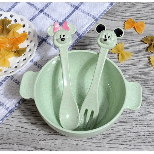 Bát ăn dặm lúa mạch tặng kèm thìa dĩa cho bé mẫu mới