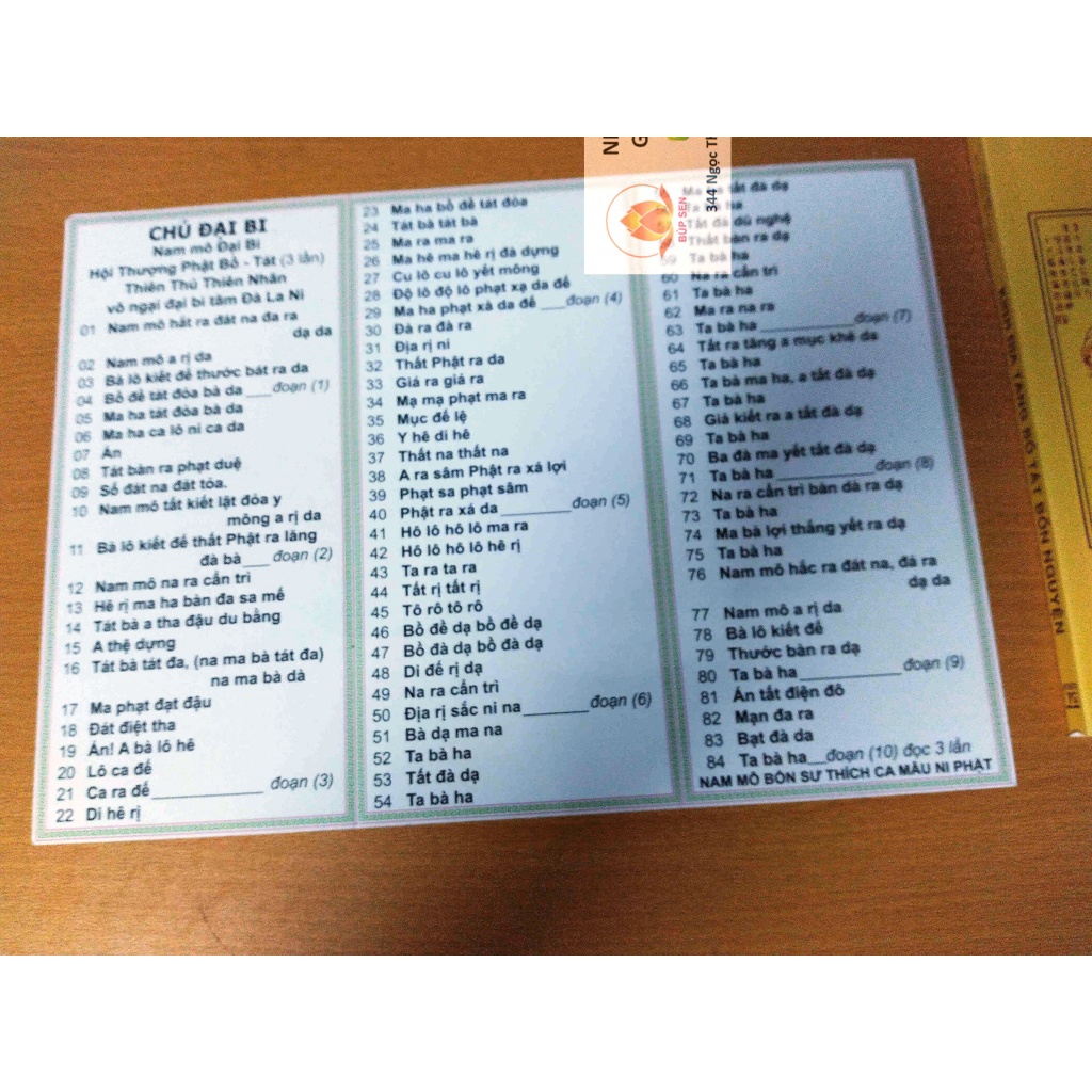 Tờ Chú Đại Bi + Chú Dược Sư + Chú Chuẩn Đề khổ lớn 30 cm x 20 cm