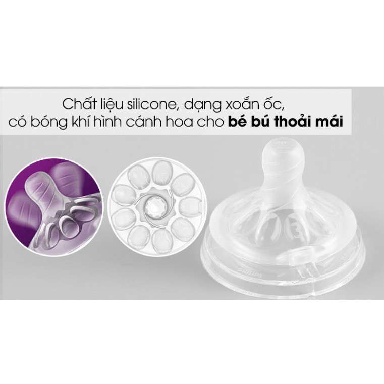 Núm ti silicone Philips Avent Natural cho trẻ từ 3 tháng tuổi (Vỉ 2 núm)