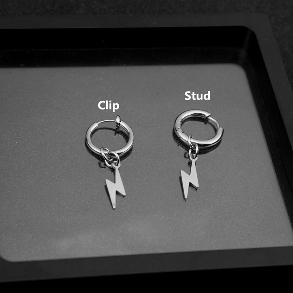 1 Khuyên Tai Hình Tia Chớp Bằng Thép Không Gỉ Phong Cách Punk Hiphop Thời Trang