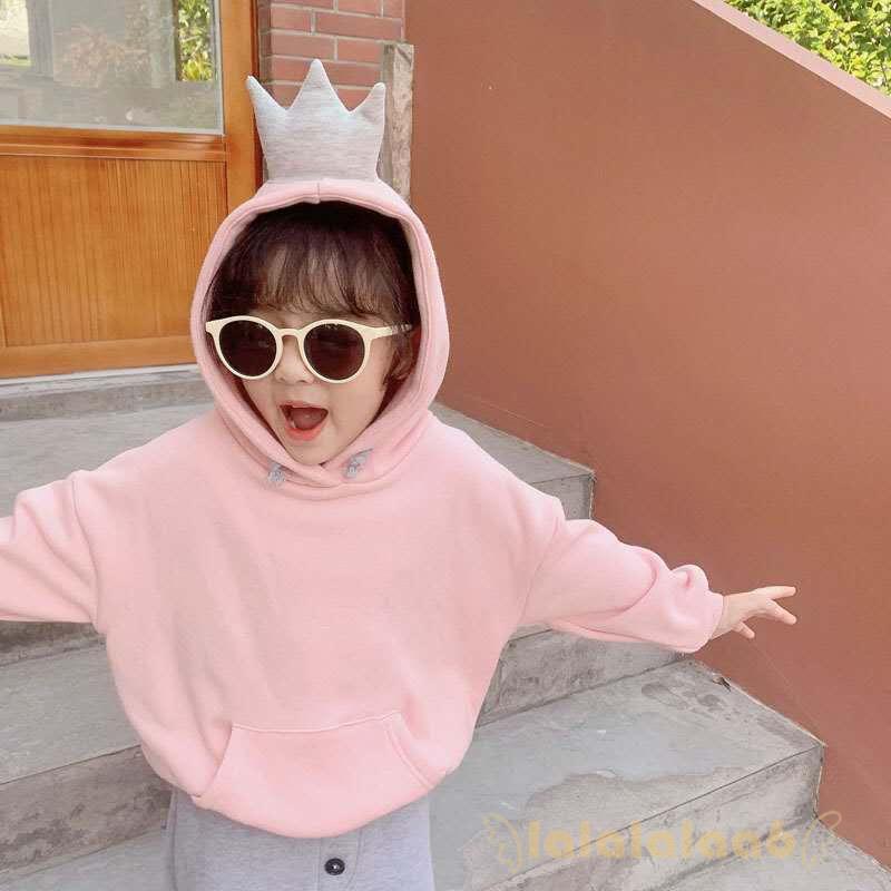 Áo sweater màu trơn dài tay phối túi và dây rút hợp thời trang cho bé trai và bé gái