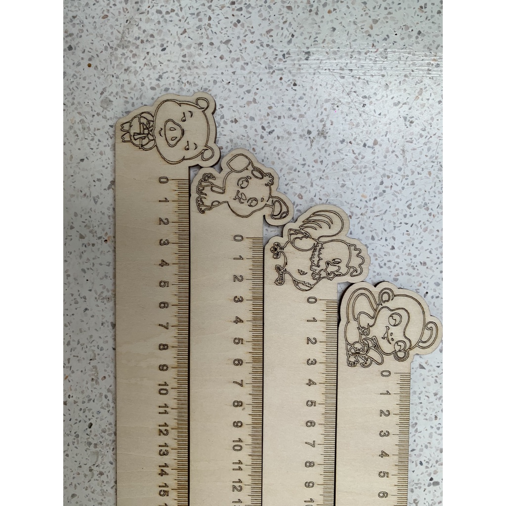 Thước Kẻ Con Giáp 20cm Chất Liệu Gỗ Thân Thiện Với Môi Trường