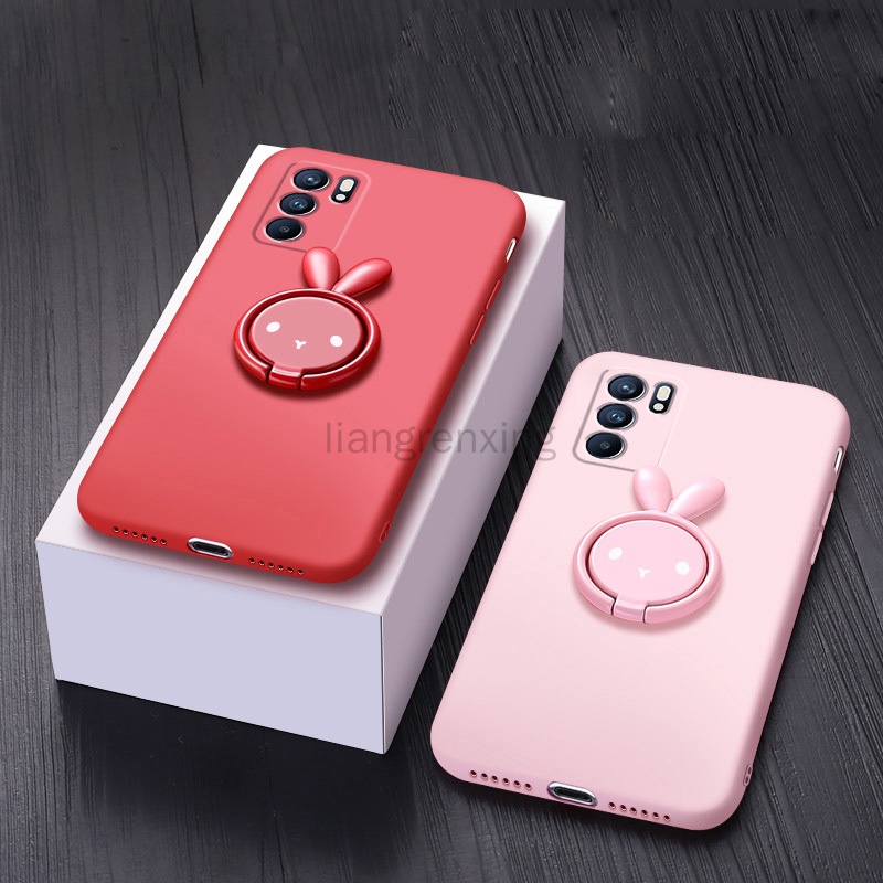Ốp lưng OPPO reno 6 4G Reno6 z reno 6z 5g a16 Ốp điện thoại silicon dẻo kèm giá đỡ nhẫn họa tiết chú thỏ dễ thương cho OPPO reno 6 4G Reno6 z reno 6z a16