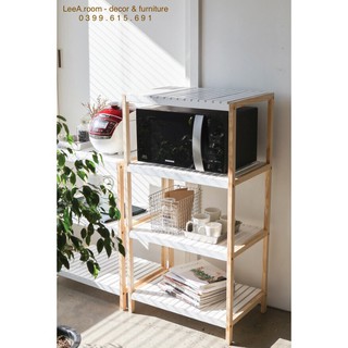 Kệ Gỗ Để Lò Vi Sóng Cao Cấp - 4 Tầng - Màu Trắng Phối Gỗ