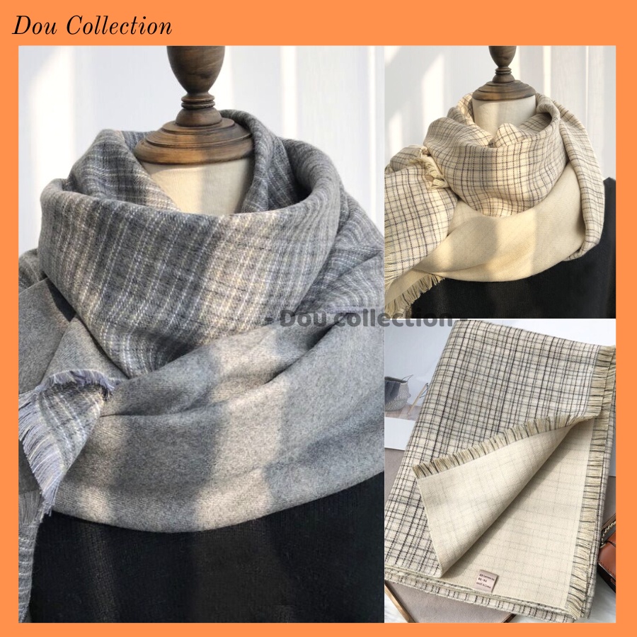 [Nowship2h] Khăn Choàng Cổ Cashmere Len Dày Cao Cấp Giữ Ấm Mùa Đông Caro - 68x190cm - Douyin - Mã LN022