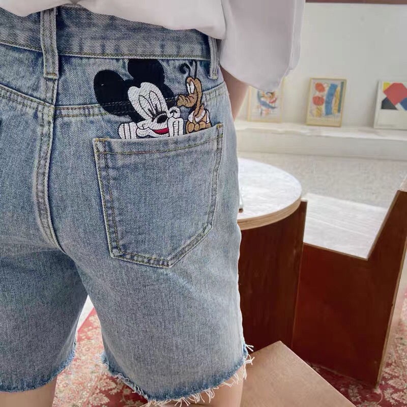 Quần Short Denim Lưng Cao Ống Rộng In Họa Tiết Hoạt Hình Thời Trang Cho Nữ