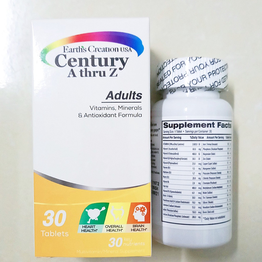 Viên uống vitamin tổng hợp Centuzy a thru z lọ 30 viên. Bổ sung vitamine và khoáng chất (Nhập khẩu chính hãng Mỹ)