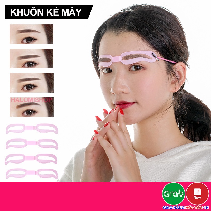 Khuôn kẻ lông mày Halomi gồm 4 mẫu đẹp kèm dây đeo bằng nhựa dẻo tiện lợi cho kẻ mày