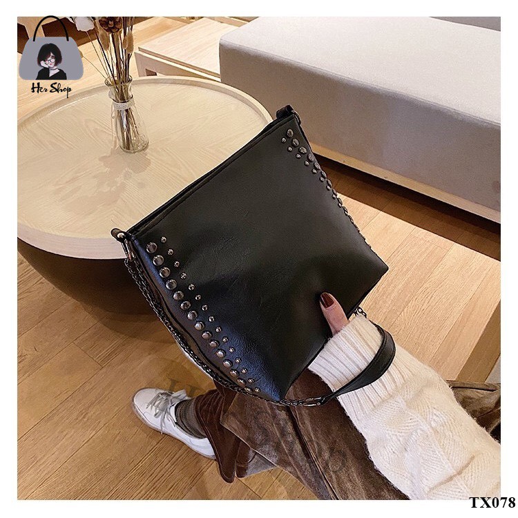 Túi tote da đeo vai nữ cao cấp viền đinh đi học  size to đựng vừa A4