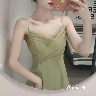Đầm Dự Tiệc Vải Lưới Màu Xanh Lá Kiểu Retro Thời Trang Mùa Hè Cho Nữ