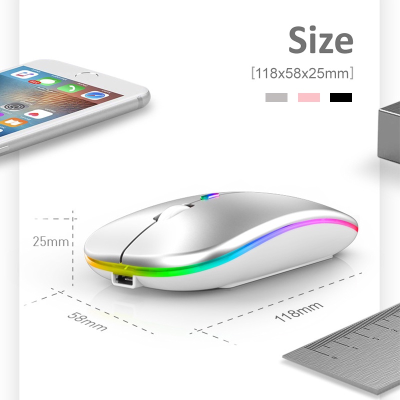 Chuột Không Dây Chơi Game Đèn LED RGB chuột, Dùng Pin Sạc, Click Không Gây Tiếng Ồn, Khoảng Cách Tín Hiệu 10-20m