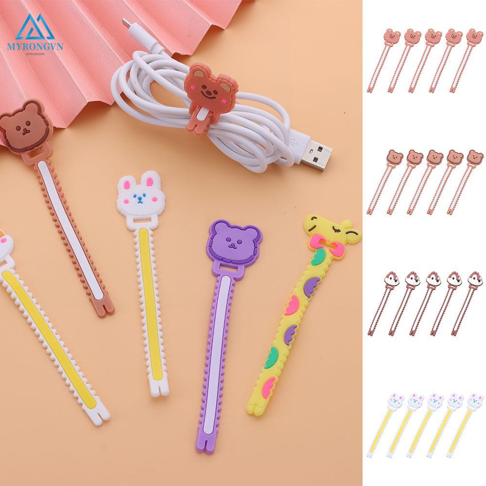 Set 5 Phụ Kiện Quấn Bảo Vệ Dây Cáp Bằng Silicon Hình Hoạt Hình Dễ Thương