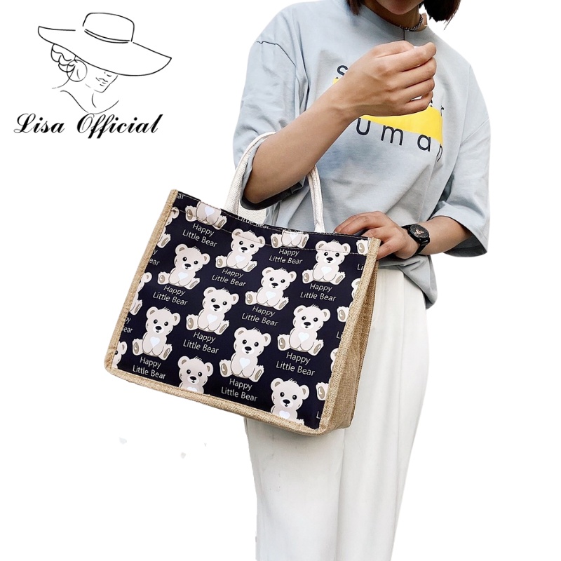 Túi Cói  Lisa Official  Túi Đeo Vai Họa Tiết Gấu Cute Siêu Dễ Thương - SV-8