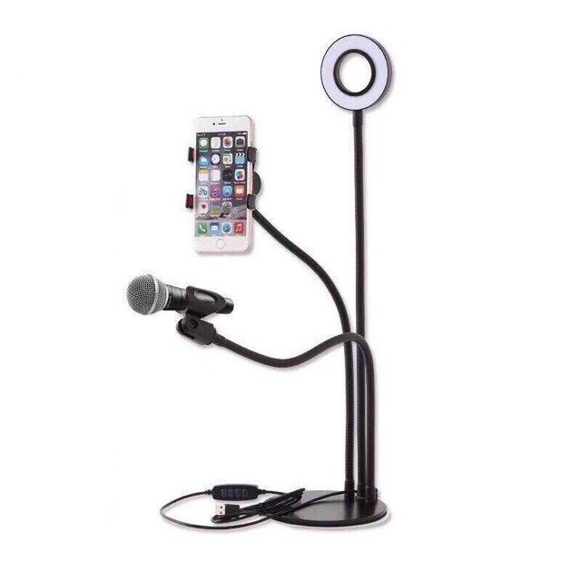 Bộ chân đế kẹp Mic có đèn Led hỗ trợ Livestream, đa năng 3 trong 1 kiêm đèn đọc sách