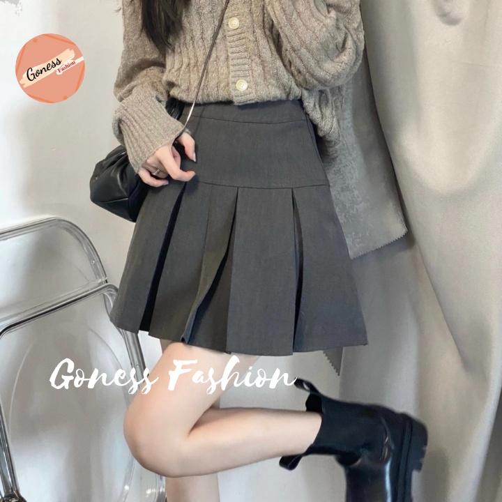 Chân váy xếp ly Goness cạp cao dáng chữ a phong cách tennis xòe kiểu li ngắn bản to thời trang Hàn Quốc