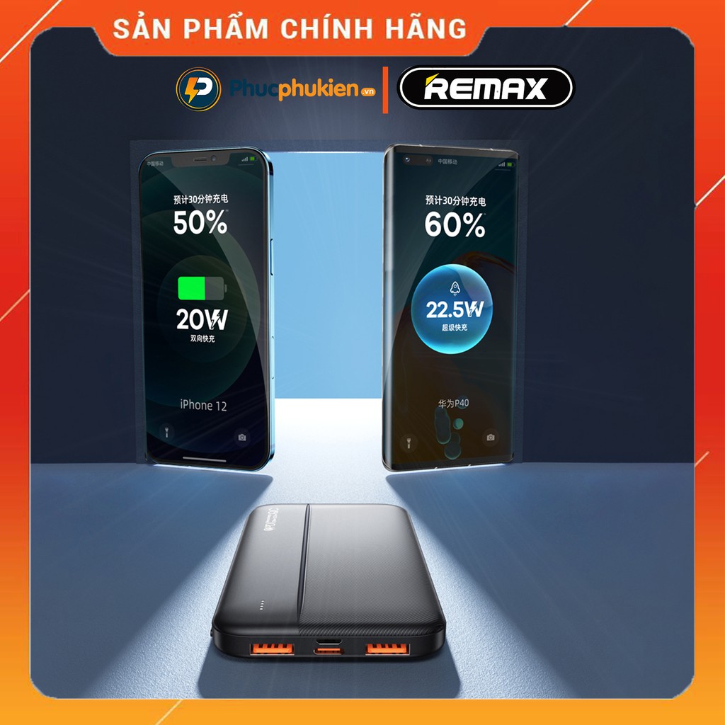 Sạc dự phòng 10000mah chính hãng Remax RPP 212 sạc nhanh iPhone 18w 20w và 22.5w - Phúc Phụ Kiện