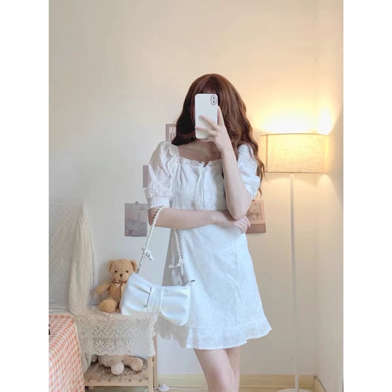 Túi đeo chéo IELGY hình nơ đính ngọc trai phối dây xích thời trang xinh xắn cho nữ