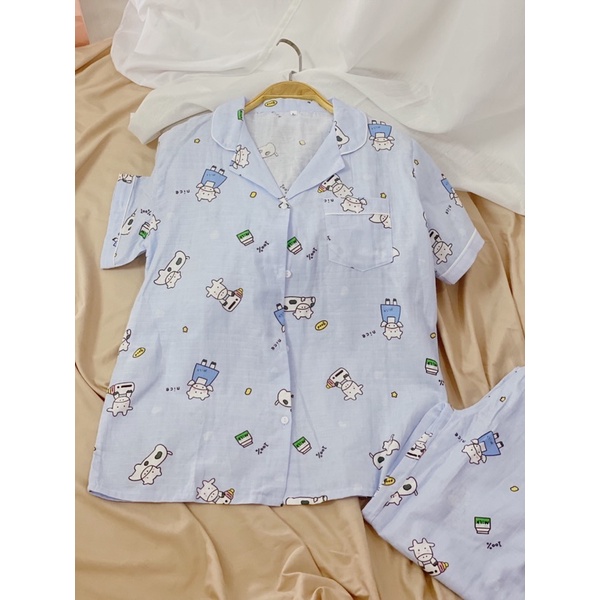 [Mã FAMARAL1 giảm 10K đơn 50K] Bộ pijama thô và xô tre tay cộc quần dài hàng cao cấp